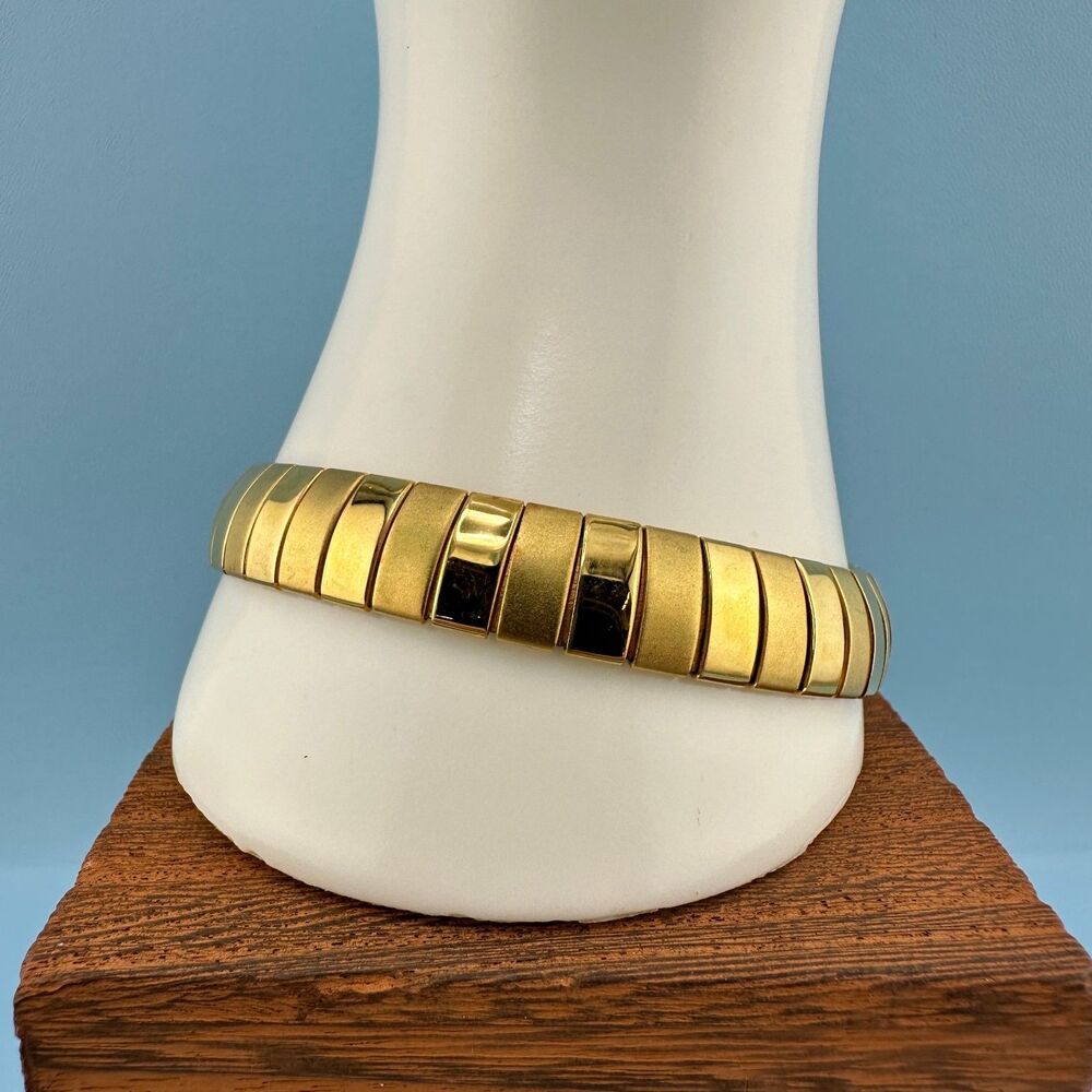 Vintage Watch Band Link Bracelet Gold Tone Smooth Polished Matte Metal Slinky